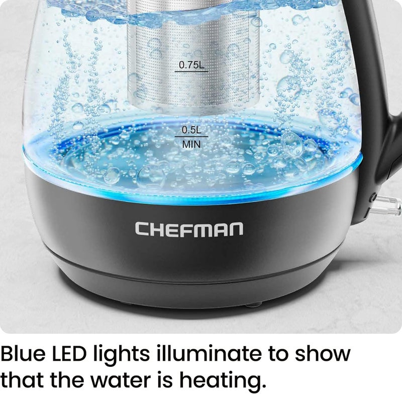 Chefman Electric Kettle with Tea Infuser, Compact 1L (4 Cups), 1500W, Removable Lid for Easy Cleaning, Boil-Dry Protection, Stainless Steel Filter, BPA Free, Auto Shut Off, Small Electric Tea Kettle - Image 3